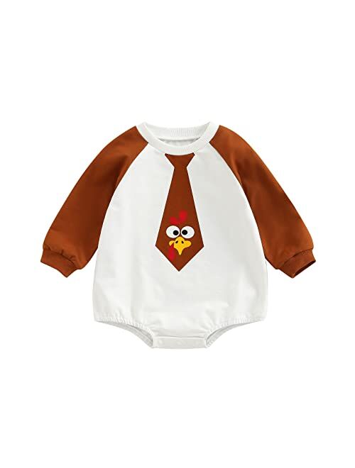 Karuedoo Baby Boy Girl Thanksgiving Outfit Turkey Sweatshirt Romper Oversized Crewneck Onesie Long Sleeve Outfit Fall Clothes