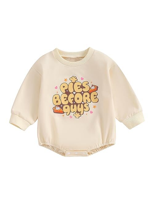 Karuedoo Baby Boy Girl Thanksgiving Outfit Turkey Sweatshirt Romper Oversized Crewneck Onesie Long Sleeve Outfit Fall Clothes