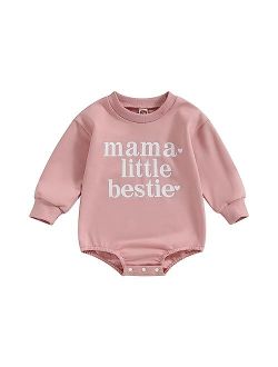 Molgkyo Newborn Baby Girl Clothes Long Sleeve Letter Print Sweatshirt Romper Oversized Bubble Onesie Fall Winter Clothes