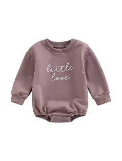 Molgkyo Newborn Baby Girl Clothes Long Sleeve Letter Print Sweatshirt Romper Oversized Bubble Onesie Fall Winter Clothes