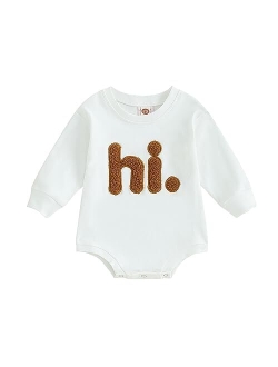 Molgkyo Newborn Baby Girl Clothes Long Sleeve Letter Print Sweatshirt Romper Oversized Bubble Onesie Fall Winter Clothes