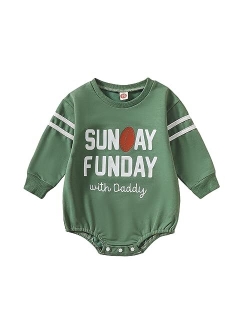 Molgkyo Newborn Baby Girl Clothes Long Sleeve Letter Print Sweatshirt Romper Oversized Bubble Onesie Fall Winter Clothes