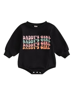 Molgkyo Newborn Baby Girl Clothes Long Sleeve Letter Print Sweatshirt Romper Oversized Bubble Onesie Fall Winter Clothes