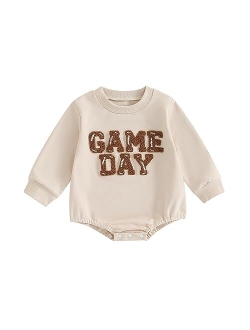 Molgkyo Newborn Baby Girl Clothes Long Sleeve Letter Print Sweatshirt Romper Oversized Bubble Onesie Fall Winter Clothes