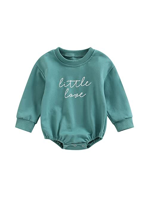 Molgkyo Newborn Baby Girl Clothes Long Sleeve Letter Print Sweatshirt Romper Oversized Bubble Onesie Fall Winter Clothes