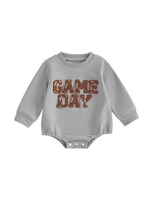 Molgkyo Newborn Baby Girl Clothes Long Sleeve Letter Print Sweatshirt Romper Oversized Bubble Onesie Fall Winter Clothes