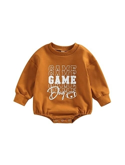 Karuedoo Baby Boy Girl Football Sweatshirt Bubble Romper Oversized Sweater Onesie Long Sleeve Bodysuit Outfit Fall Clothes