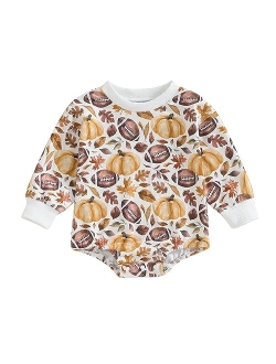 Karuedoo Baby Boy Girl Football Sweatshirt Bubble Romper Oversized Sweater Onesie Long Sleeve Bodysuit Outfit Fall Clothes