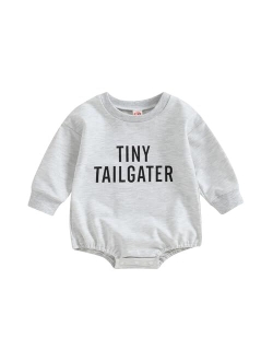 Karuedoo Baby Boy Girl Football Sweatshirt Bubble Romper Oversized Sweater Onesie Long Sleeve Bodysuit Outfit Fall Clothes