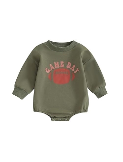 Karuedoo Baby Boy Girl Football Sweatshirt Bubble Romper Oversized Sweater Onesie Long Sleeve Bodysuit Outfit Fall Clothes