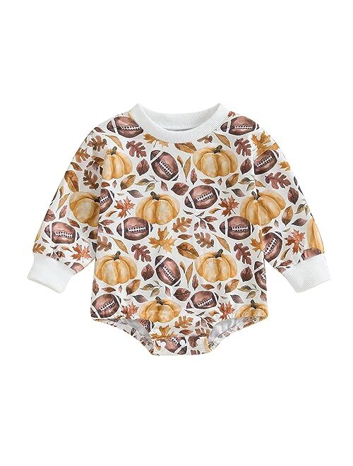 Karuedoo Baby Boy Girl Football Sweatshirt Bubble Romper Oversized Sweater Onesie Long Sleeve Bodysuit Outfit Fall Clothes