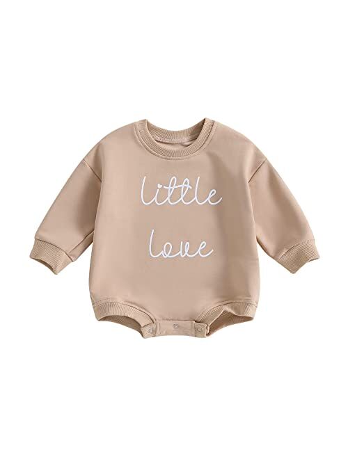 Sasaerucure Newborn Infant Baby Girl Boy Oversized Sweatshirt Romper Long Sleeve Bodysuit Fall Winter Outfit Tops Shirts