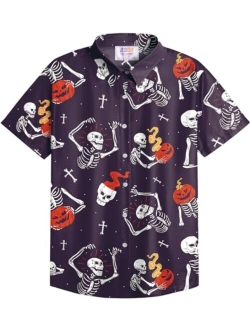 Arvilhill Men's Halloween Button Shirts Short Sleeve Hawaiian Funky Button Down Shirt