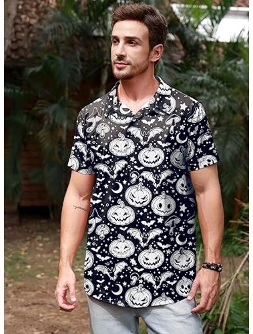 Arvilhill Men's Halloween Button Shirts Short Sleeve Hawaiian Funky Button Down Shirt