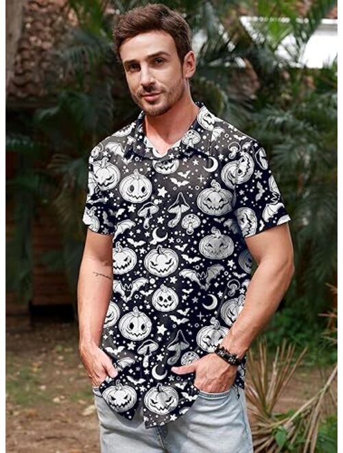 Arvilhill Men's Halloween Button Shirts Short Sleeve Hawaiian Funky Button Down Shirt