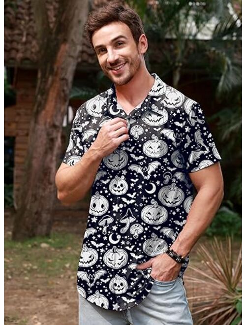 Arvilhill Men's Halloween Button Shirts Short Sleeve Hawaiian Funky Button Down Shirt