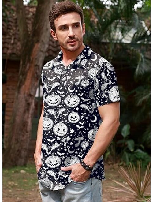 Arvilhill Men's Halloween Button Shirts Short Sleeve Hawaiian Funky Button Down Shirt