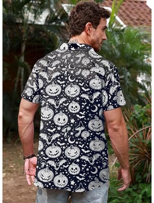 Arvilhill Men's Halloween Button Shirts Short Sleeve Hawaiian Funky Button Down Shirt