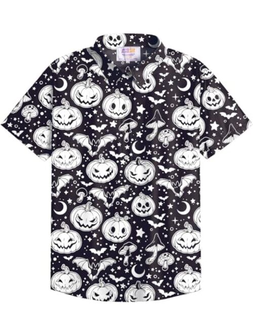 Arvilhill Men's Halloween Button Shirts Short Sleeve Hawaiian Funky Button Down Shirt