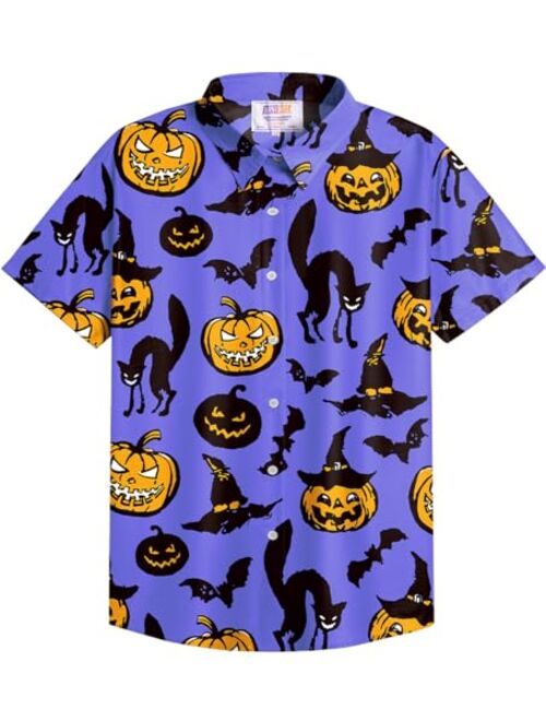 Arvilhill Men's Halloween Button Shirts Short Sleeve Hawaiian Funky Button Down Shirt