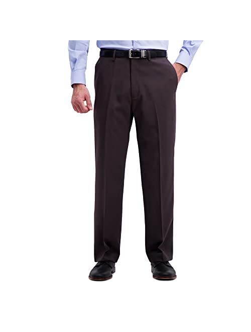 Haggar Men's Solid Gabardine Expandable Waistband Flat-Front Pant