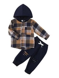 Tinypainter Kid Toddler Boy Clothes Flannel Plaid Hoodied Tops +Casual Pants Boys Fall Winter Outfits 1-5T