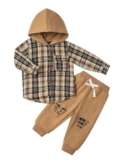 Tinypainter Kid Toddler Boy Clothes Flannel Plaid Hoodied Tops +Casual Pants Boys Fall Winter Outfits 1-5T