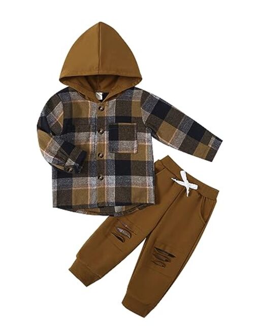 Tinypainter Kid Toddler Boy Clothes Flannel Plaid Hoodied Tops +Casual Pants Boys Fall Winter Outfits 1-5T