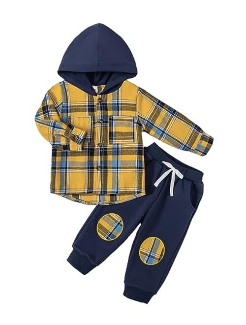 Tinypainter Kid Toddler Boy Clothes Flannel Plaid Hoodied Tops +Casual Pants Boys Fall Winter Outfits 1-5T