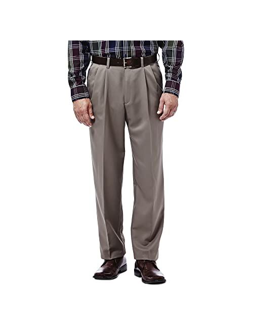 Haggar Men's Cool 18 Hidden Expandable Waist Pleat Front Pant-Regular and Big & Tall Sizes