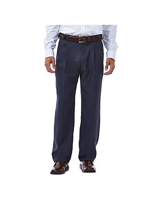 Haggar Men's Cool 18 Hidden Expandable Waist Pleat Front Pant-Regular and Big & Tall Sizes