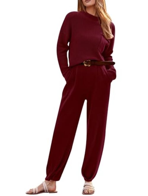 PRETTYGARDEN Women's Fall 2 Piece Sweater Set Casual Pullover Top High Waisted Sweatpants Tracksuit Lounge Outfits