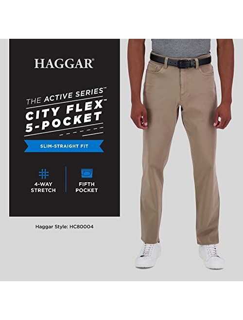 Haggar Men's The Active Series Slim/Straight Fit Flat Front Pant