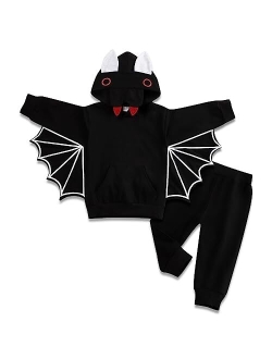 Ayzozuy Toddler Baby Boy Girl Halloween Bat Outfits Clothes Black Bat Hoodies with Pocket Coat Pant Set Fall Winter Clothes