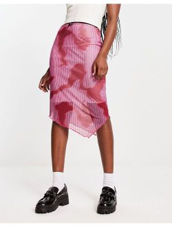 asymmetric midi skirt in pink print