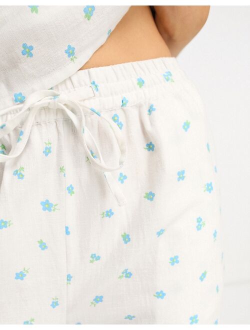 Daisy Street linen relaxed pants in ditsy floral - part of a set