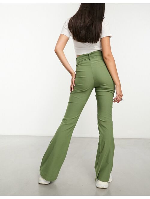 Daisy Street high waisted bengaline pants with belt in sage - part of a set