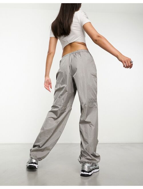 Daisy Street drawstring parachute pants in silver gray