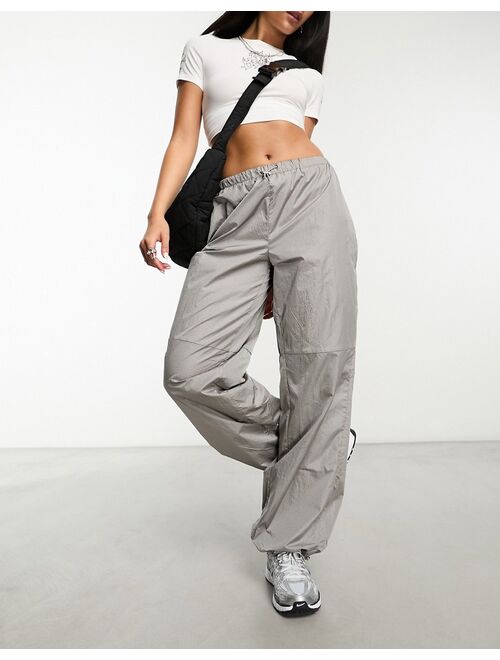 Daisy Street drawstring parachute pants in silver gray