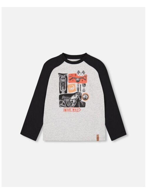 DEUX PAR DEUX Boy Raglan Jersey T-Shirt With Print Grey Mix - Child