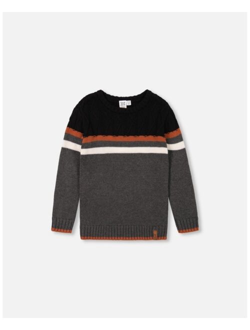 DEUX PAR DEUX Boy Color Block Cable Sweater Grey - Child