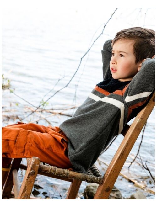 DEUX PAR DEUX Boy Color Block Cable Sweater Grey - Child