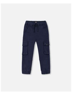 Boy Stretch Twill Jogger Pants With Cargo Pockets Dark Navy - Toddler|Child