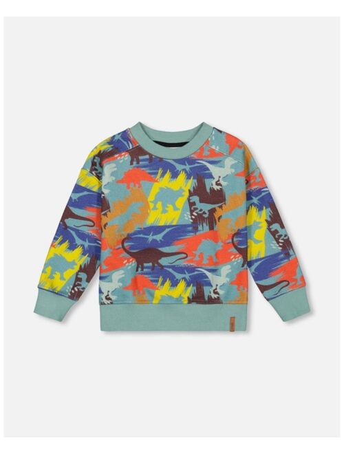 DEUX PAR DEUX Boy Printed Sweatshirt Sea Pine Dino Print - Toddler|Child