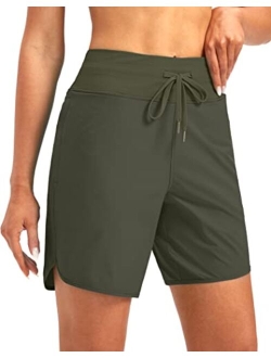 Women's 7" Quick Dry High Waisted Swim Board Shorts with Zipper Pockets UPF 50  Beach Shorts for Women with Liner