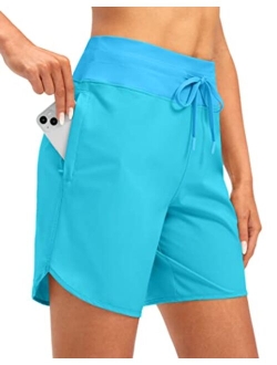 Women's 7" Quick Dry High Waisted Swim Board Shorts with Zipper Pockets UPF 50  Beach Shorts for Women with Liner