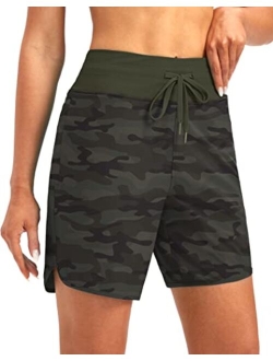 Women's 7" Quick Dry High Waisted Swim Board Shorts with Zipper Pockets UPF 50  Beach Shorts for Women with Liner