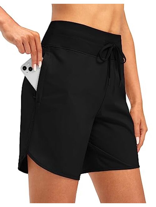 G Gradual Women's 7" Quick Dry High Waisted Swim Board Shorts with Zipper Pockets UPF 50+ Beach Shorts for Women with Liner