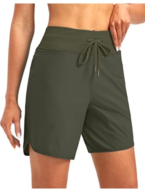 G Gradual Women's 7" Quick Dry High Waisted Swim Board Shorts with Zipper Pockets UPF 50+ Beach Shorts for Women with Liner