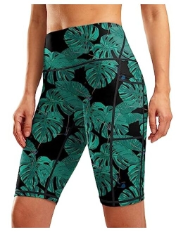 Women's 9" High Waisted Swim Board Shorts Tummy Control Swimsuit Bottoms for Women with Liner Pockets